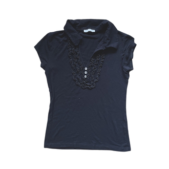 Ruffle Placket Polo Top