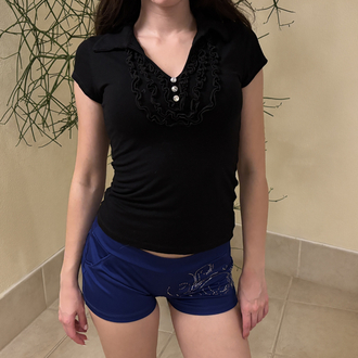 Ruffle Placket Polo Top