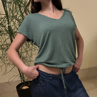 Drawstring Hem V-Neck Top