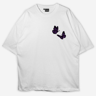 Butterfly Baskılı Oversize Beyaz T-shirt 