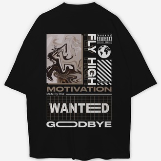 Goodbye Baskılı Oversize Siyah T-shirt
