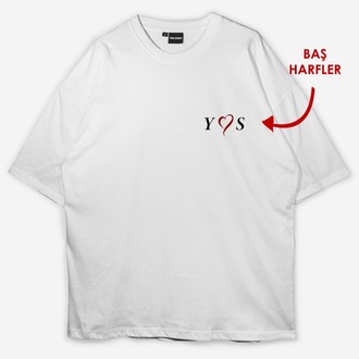 Kişiye özel Kalpli Baş harf Tasarım Baskılı Oversize T-shirt 