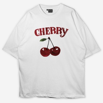 Cheery Baskılı Oversize Beyaz T-shirt