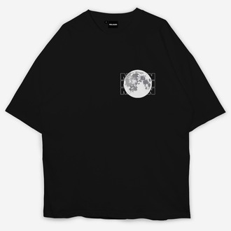 Moon Baskılı Oversize Siyah T-shirt 