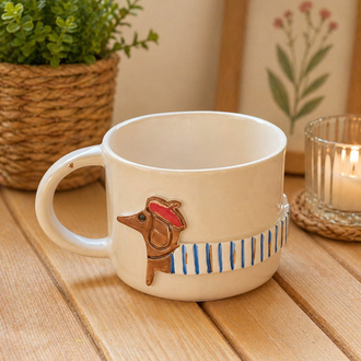 Köpek Figürlü Seramik Mug- Mavi