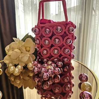 İnci Detaylı El Yapımı Makrome Çanta – Şık ve Zarif Tasarım