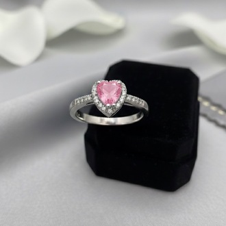 Gümüş Renk Pembe Kalp Şekil Lovely Yüzük