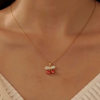 316L Çelik Kiraz Kolye ve Küpe Set