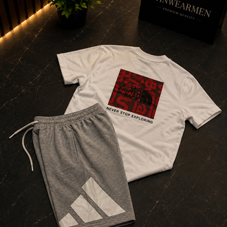 North Face x Adidas Yan Baskılı Şort Kombini