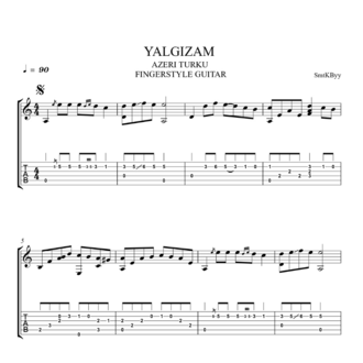 Yalgızam - Azeri Türkü Fingerstyle Gitar Tab / Nota