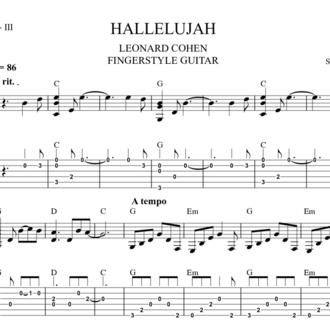 Leonard Cohen - Hallelujah Fingerstyle Guitar Tab / Nota