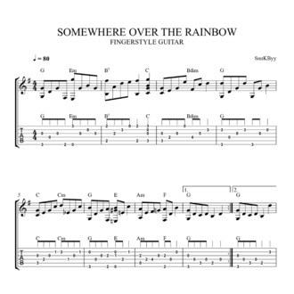Somewhere Over The Rainbow Fingerstyle Tab / Nota