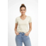 2li V Yaka Tişört – Kısa Kollu Yazlık Slim Fit Body - Saks Mavisi - Ekru