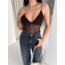 Dantel Detaylı Derin Dekolte Body Şık Kolsuz Yazlık Bodysuit - Kahvrenegi