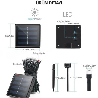 Solar 12 Metre RGB Karışık Renkli 100 Ledli Boncuk Led Güneş Enerjili