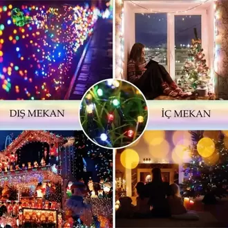 Solar 12 Metre RGB Karışık Renkli 100 Ledli Boncuk Led Güneş Enerjili