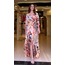 Desenli Gold Zincir Kemerli Saten Maksi Boy Elbise
