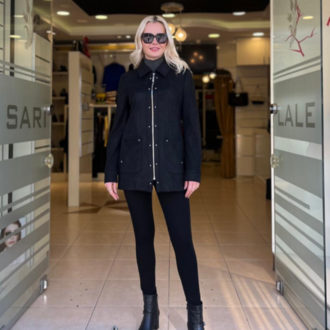 FFermuar Kenarları Boncuku Torba Cepli Ceket Siyah