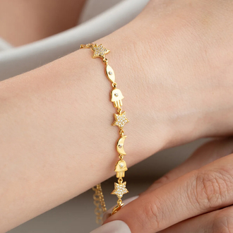 925 Ayar Gümüş Gold Figür Bileklik