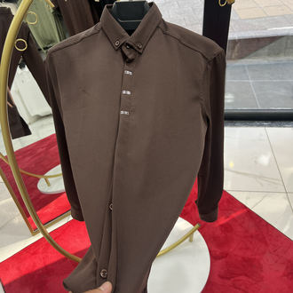 Premium Gizli düğme detay Slim Fit kahve Gömlek