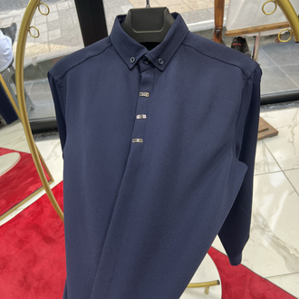 Premium Gizli düğme detay Slim Fit lacivert Gömlek