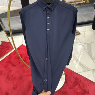 Premium Gizli düğme detay Slim Fit lacivert Gömlek