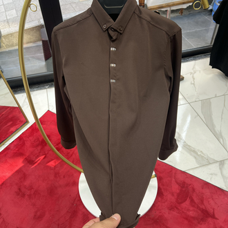 Premium Gizli düğme detay Slim Fit kahve Gömlek