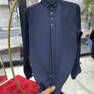 Premium Gizli düğme detay Slim Fit lacivert Gömlek