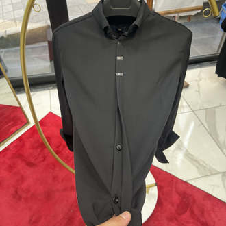 Premium Gizli düğme detay Slim Fit siyah Gömlek