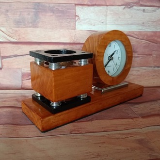 KALEMLİKLİ MASA SAATİ AHŞAP HAND MADE.