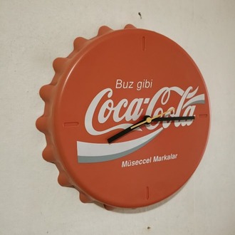 ORİJİNAL DÖNEM ÜRÜNÜ COCA COLA KAPAK FORMUNDA DUVAR SAATİ..