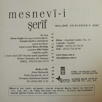MESNEVİ-İ ŞERİF - TAM METİN, BEZ CİLTLİ, ŞÖMİZLİ 1. BASKI.