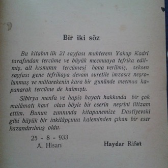 ÖLÜLER EVİNİN HATIRALARI DOSTOYEVSKİ.
