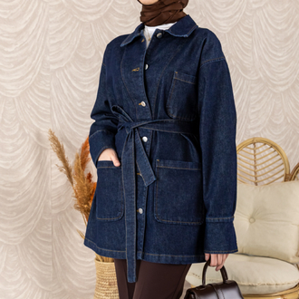 Noir Denim Kuşaklı Ceket | Koyu 