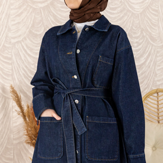 Noir Denim Kuşaklı Ceket | Koyu 