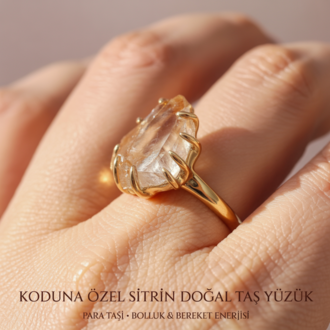 Koduna Özel Sitrin Doğal Taş Yüzük | Para Taşı – Bolluk & Bereket Enerjisi