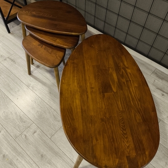 4lü set Doğal masif ahşap damla model Orta sehpa ve 3lü zigon takımı Kızıl Ceviz