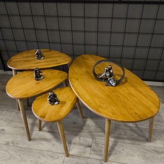 4lü set Doğal masif ahşap damla model Orta sehpa ve 3lü zigon takımı Eskitme