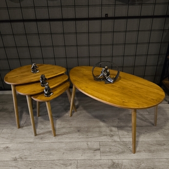 4lü set Doğal masif ahşap damla model Orta sehpa ve 3lü zigon takımı Eskitme