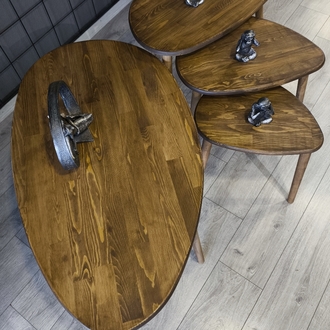 4lü set Doğal masif ahşap damla model Orta sehpa ve 3lü zigon takımı Venge