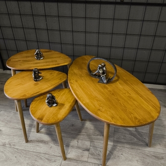4lü set Doğal masif ahşap damla model Orta sehpa ve 3lü zigon takımı Eskitme