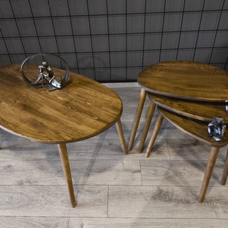 4lü set Doğal masif ahşap damla model Orta sehpa ve 3lü zigon takımı Venge