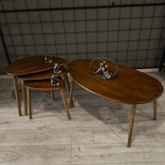 4lü set Doğal masif ahşap damla model Orta sehpa ve 3lü zigon takımı Kızıl Ceviz