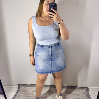 Açık Mavi Denim Bel Lastik Detay Şort Etek