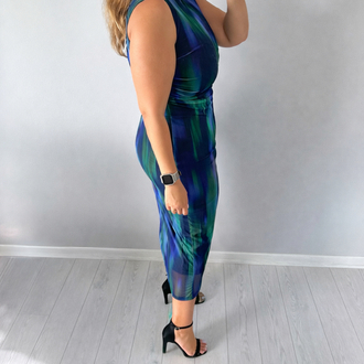 Drape Detaylı Maxi Esnek Tül Elbise Elbise