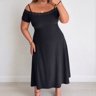 Dantel Detay Midi Model Elbise