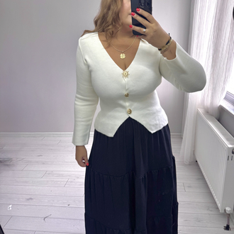 Ekru Figür Düğmeli Triko Hırka