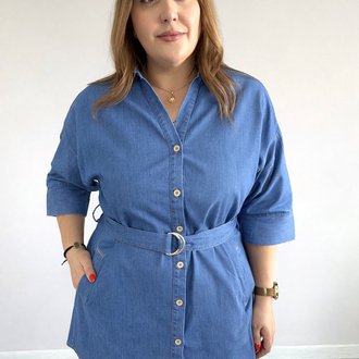 Beli Kuşak Detaylı Jean Elbise