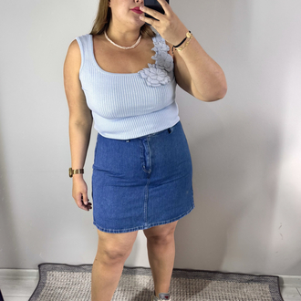 Koyu Mavi Denim Bel Lastik Detay Şort Etek
