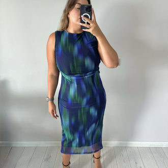 Drape Detaylı Maxi Esnek Tül Elbise Elbise
